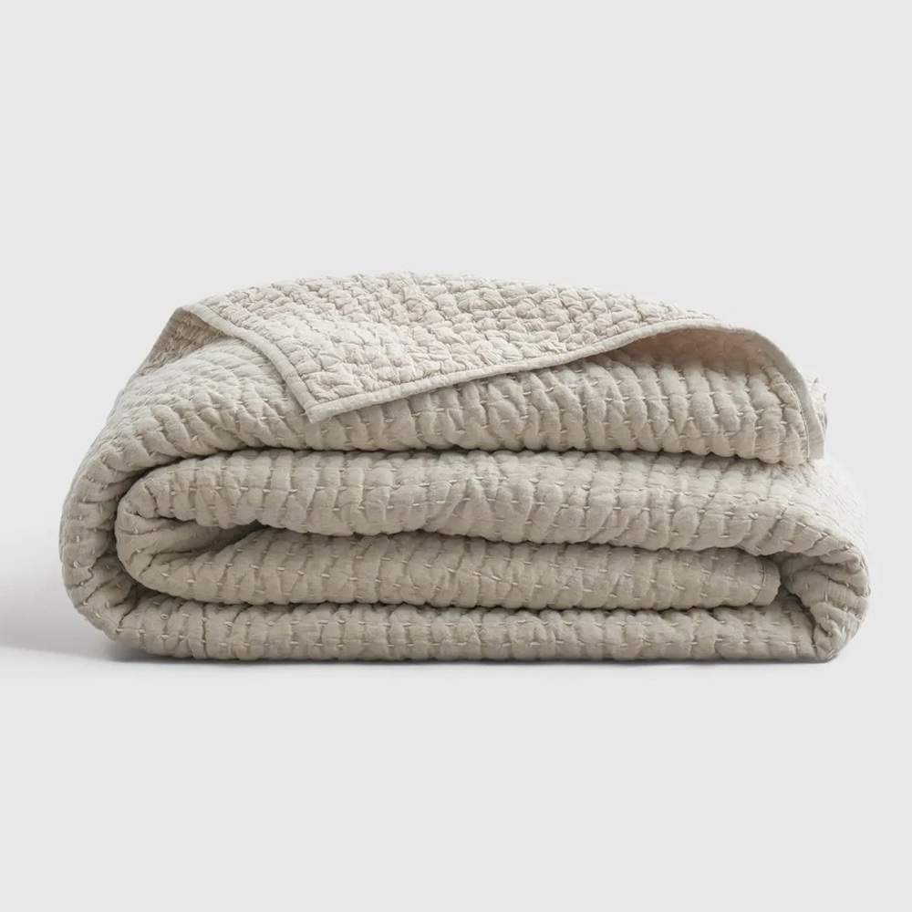 NWT QUINCE European Linen Cotton Stitch Quilt - Natural - King/Cal King